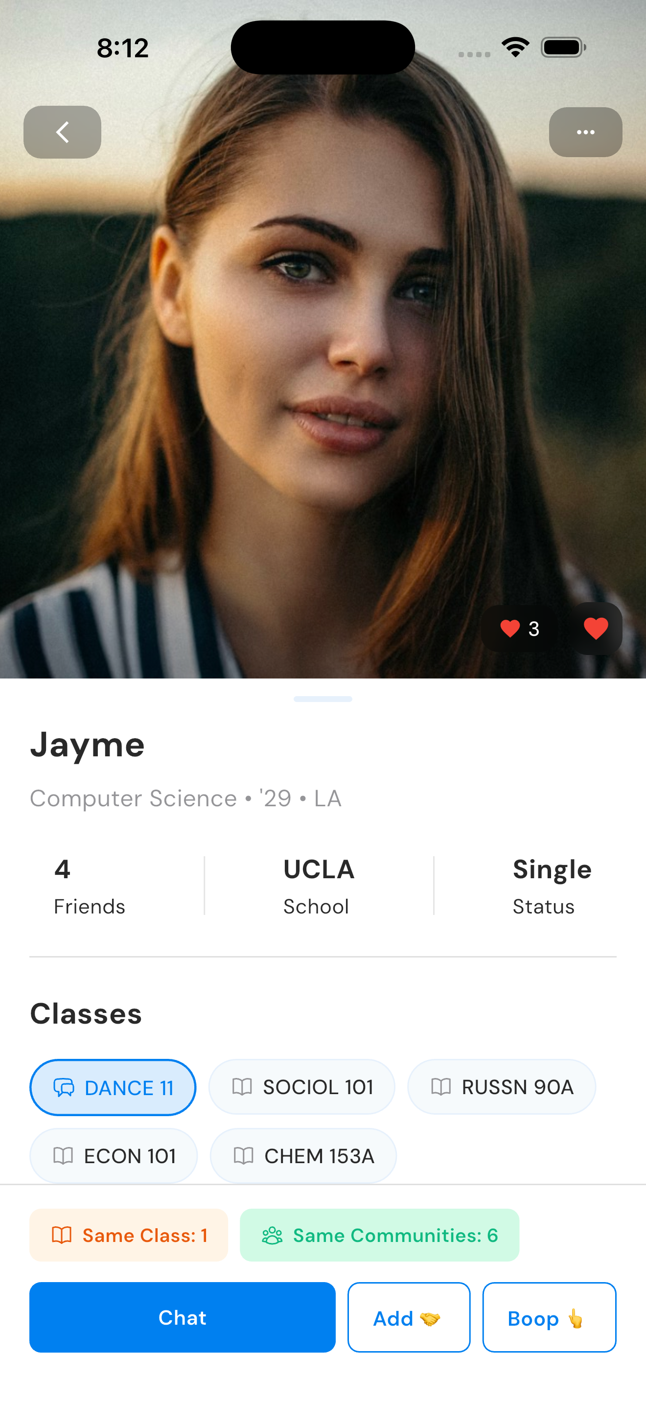 Peek profile screen